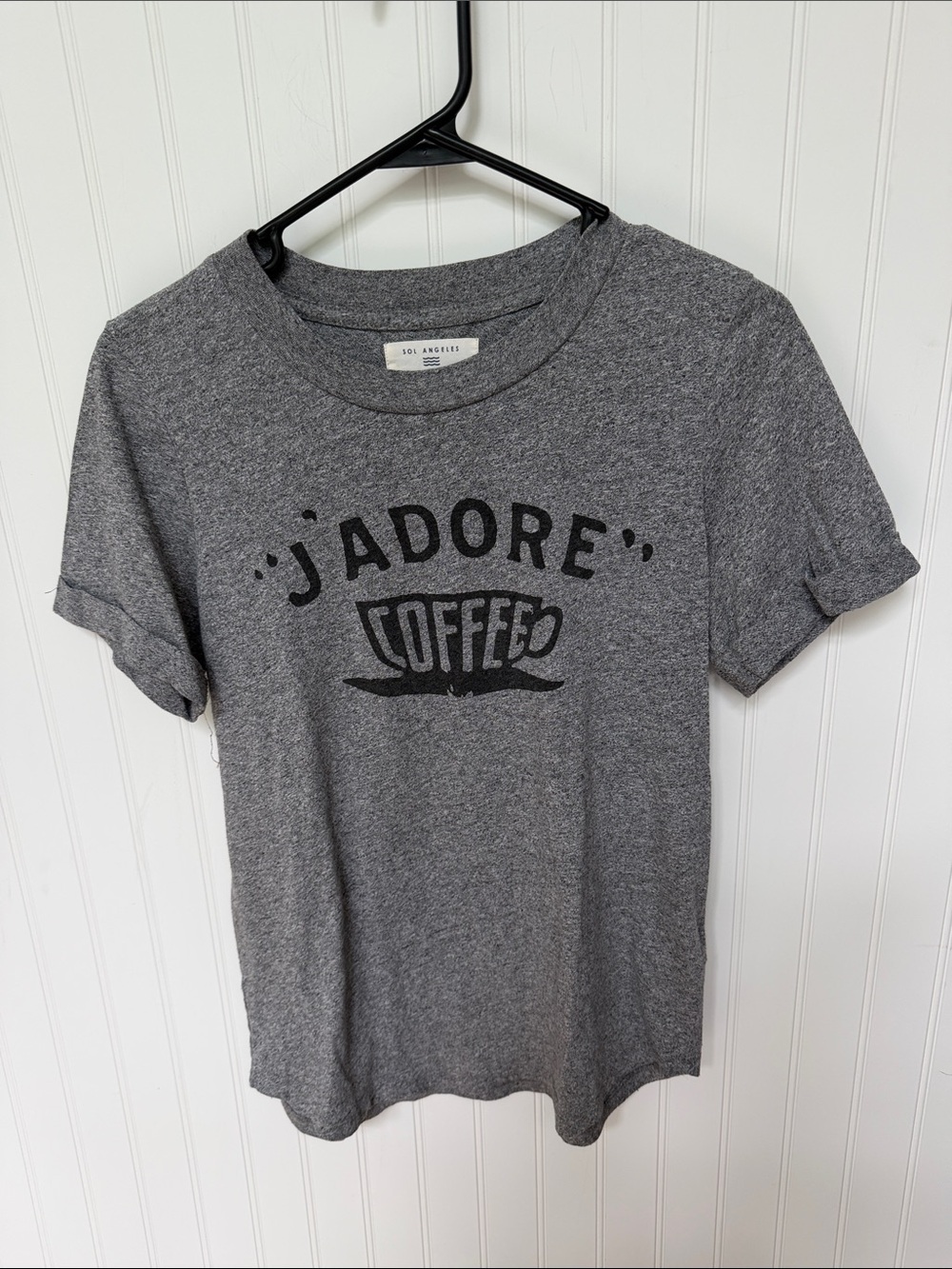 (072)Sol Angeles Gray 'J'Adore Coffee' Short Sleeve Tee Anthropologie